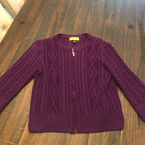 St. John Petite Eggplant zip front cardigan/sweater